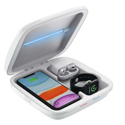 4 in 1 cell phone wireless charging uv led sterilization box for mobile phone makeup brushes